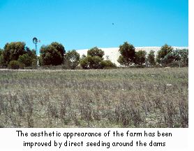 The aesthetic appearance of the farm has been improved by direct seeding around the dams